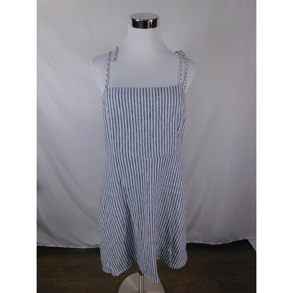 Old Navy Dress Womens Large Blue White Stripe Square Neck Sundress Tie Strap